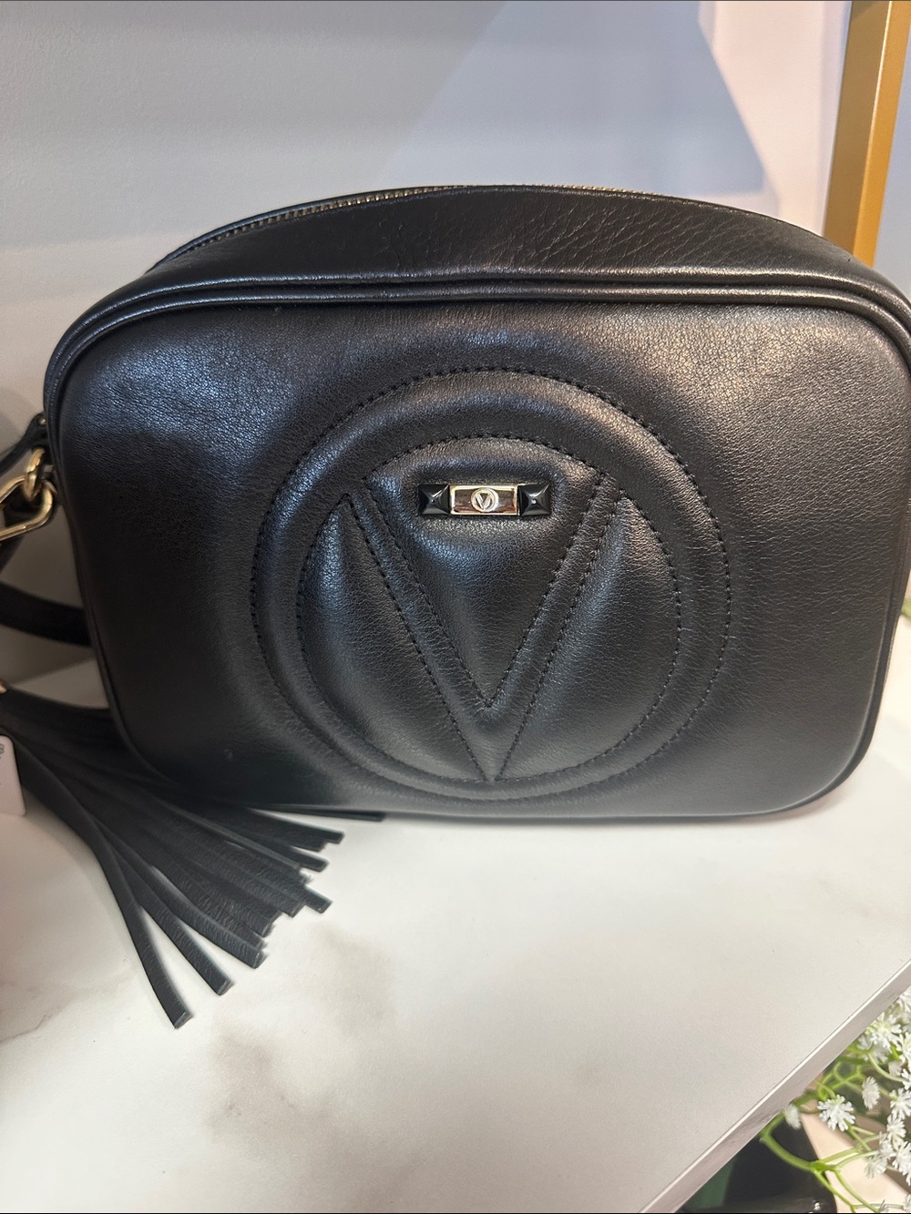Valentino Black Leather Crossbody Bag with Tassel - Unbranded